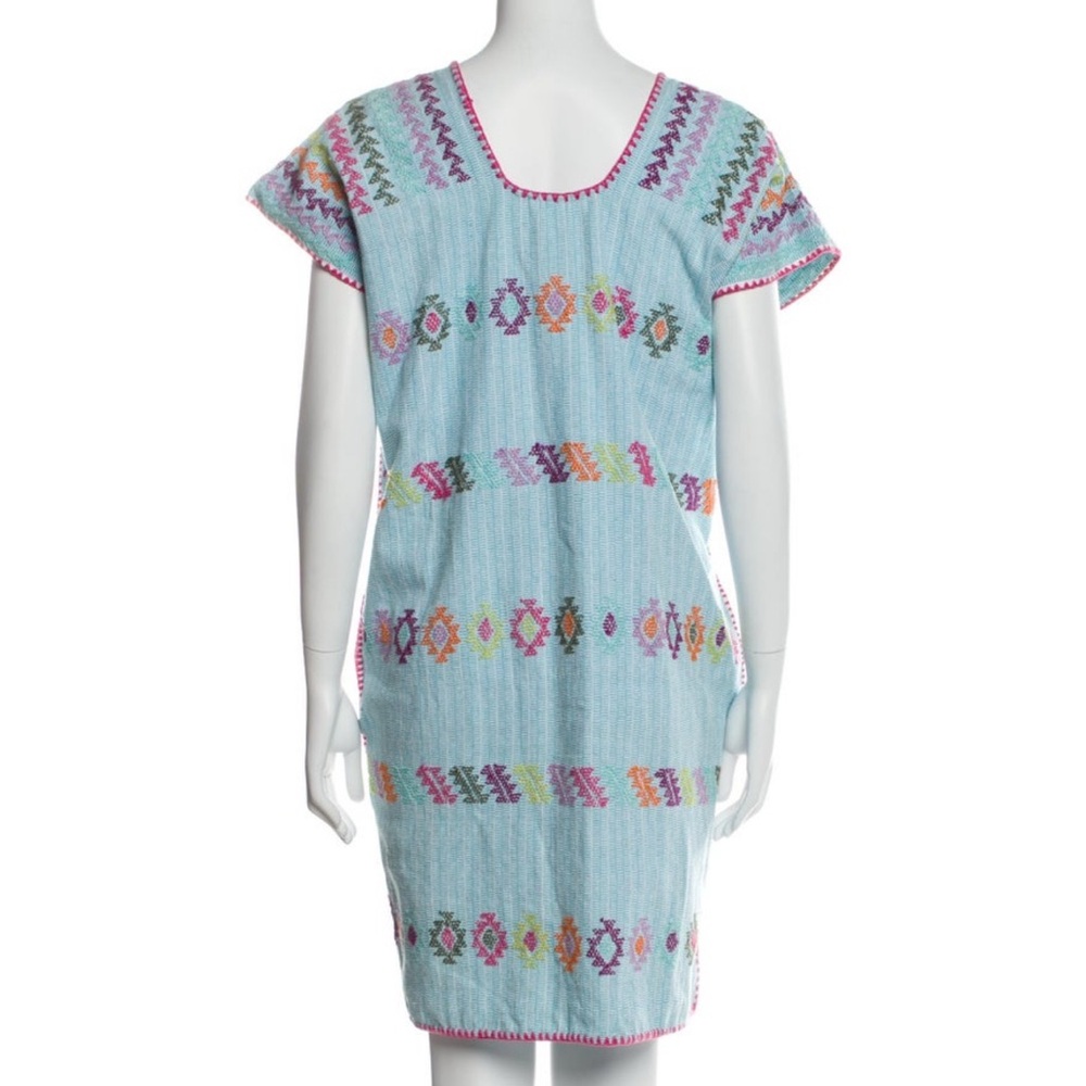 Blue Embroidered Dress with Multicolor Accents